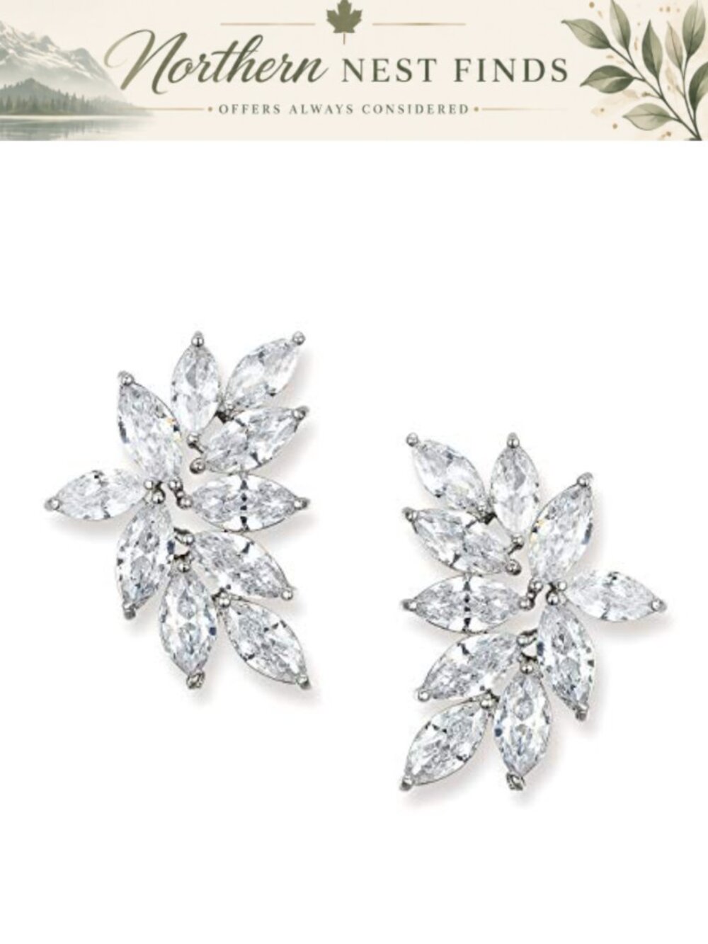Bridal Wedding Earrings Marquise Cubic Zirconia Silver Plated